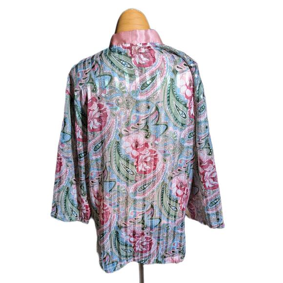 Vtg 1990s Victoria's Secret Gold Label Pink Green Floral Sheer Sleep Shirt Sz S - Picture 3 of 4